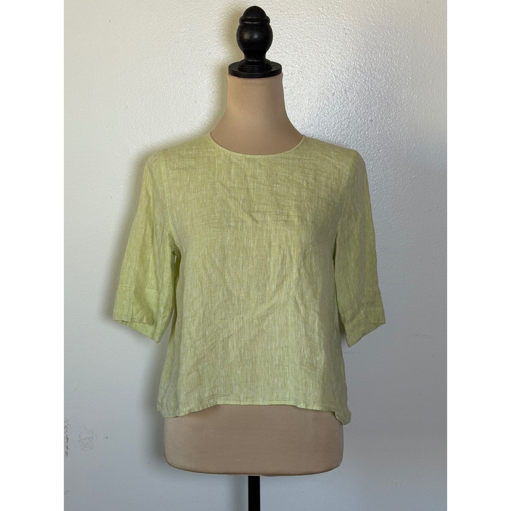 23区 x LIBECO Women's Belgian Linen Green Blouse Size 32 Coastal quiet luxury
